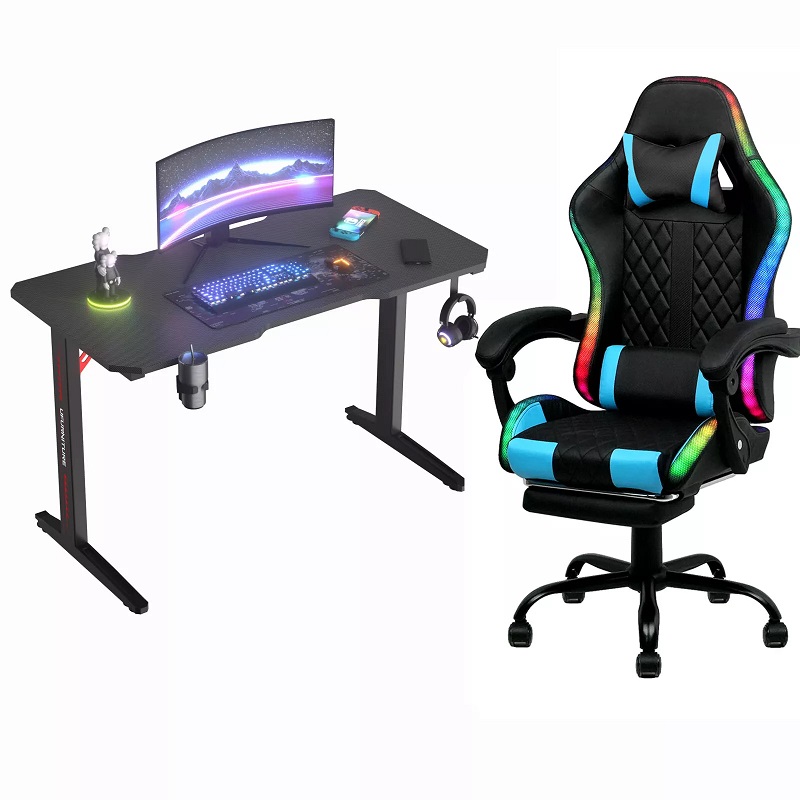 Rgb Gaming Chair - Set Meja dan Kursi Ergonomis Hitam