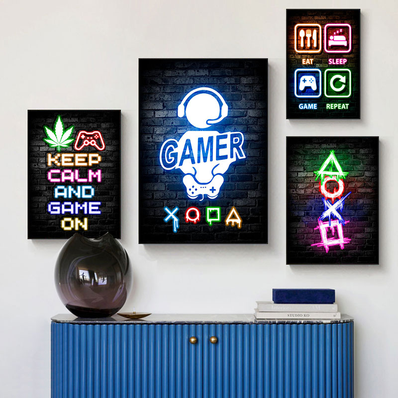 Poster Kanvas Gaming Neon Eat  - Esports Gaming Poster ulasan dan harga