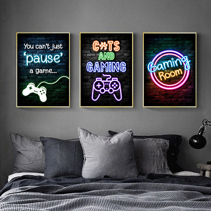 Poster Kanvas Gaming Neon Eat  - Esports Gaming Poster ulasan dan harga