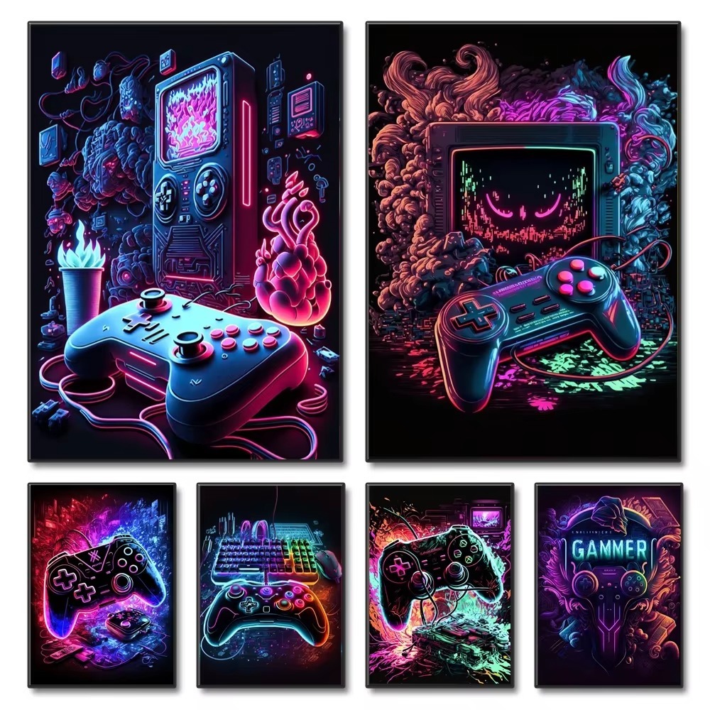 Lukisan Kanvas Game Neon Penge - Esports Gaming Poster ulasan dan harga