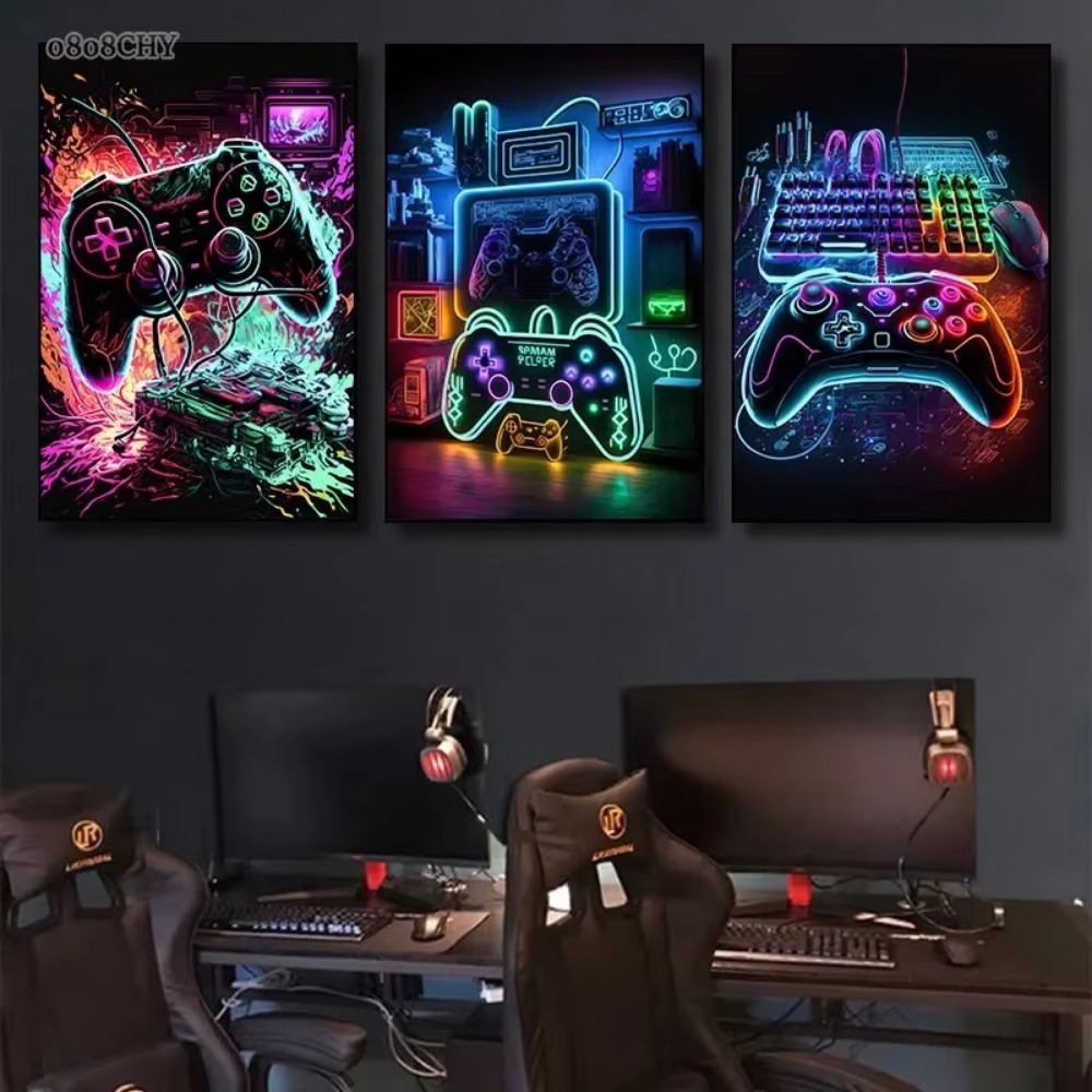 Lukisan Kanvas Game Neon Penge - Esports Gaming Poster ulasan dan harga