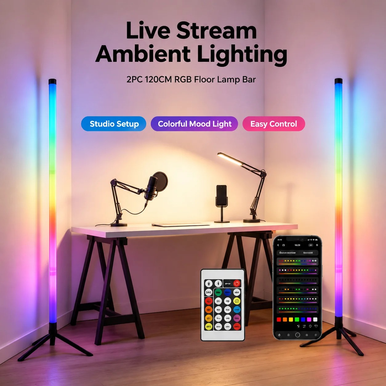 2PCS Lampu Lantai RGB 120CM, L - Gaming Esports Esports ulasan dan harga